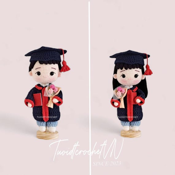 Crochet Graduation Doll PDF Pattern – Amigurumi Boy and Girl Set