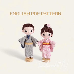 Japanese Doll Douple Crochet Pattern, Kimono Dolls Amigurumi Pattern (Bundle 2 in 1)