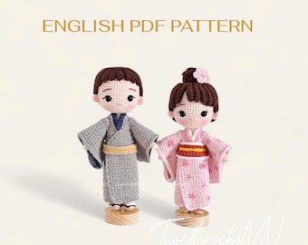 Japanische Puppe Doppel Häkelanleitung, Kimono Dolls Amigurumi Pattern (Bundle 2 in 1)