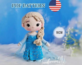 Patrón de ganchillo de la Reina de Hielo, Muñeca Princesa de Nieve Amigurumi, PDF en inglés