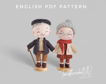 Crochet Großelternpuppe Muster: Amigurumi PDF Anleitung (2-in-1 Bündel)