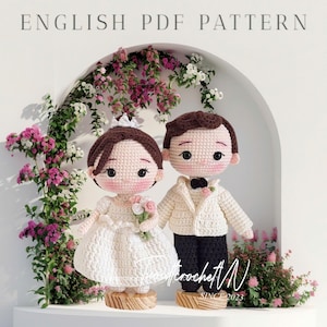 Crochet Wedding Couple Amigurumi Doll Pattern: Bride & Groom (PDF in English)