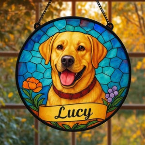 Custom Dog Portrait Suncatcher Stained Glass Style Pet Memorial Gift Personalized Dog Loss Keepsake Window Hanging Decoration from Photo