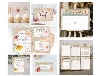 Love Bug Baby Shower Bundle: Gender Neutral Ladybug Theme, Party Games and Decor