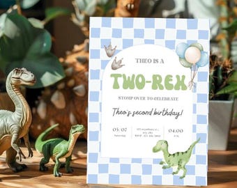 Two-Rex Birthday Party Invitation | Dinosaur 2nd Birthday Invitation | Editable Dino Birthday Invite | T-Rex Party Printable |