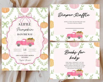 Pumpkin Baby Shower Invitation: Fall Floral Design (Digital Download, Editable Canva Template
