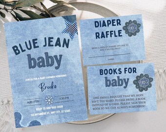 Blue Jean Baby Shower Invitation, Denim Baby Shower Invite, Western Baby Shower Theme, Country Baby Shower Decor, Rustic Baby Shower Invite