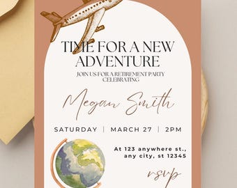 Travel Retirement Party Invitation: New Adventure, Editable Template (Digital Download)
