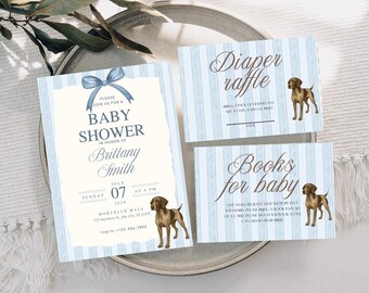 Vintage Boy Baby Shower Digital Invitation, Dog Baby Shower, Preppy Boy Themes, Canva Digital Download, Traditional Baby Shower