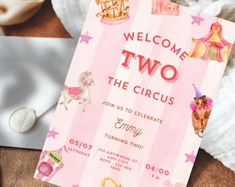 Welcome Two the Circus Birthday Invitation | 2nd Birthday Carnival Party | Editable Digital Download | Big Top Circus Theme Invite