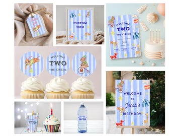 Editable Circus Birthday Bundle • Carnival Birthday Decorations • Welcome Sign Templates • Party Printable Kit • Invitations • Favor Tags •