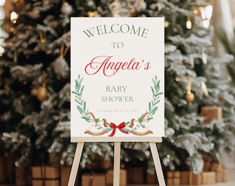 Merry Little Baby Shower Welcome Sign, Christmas Theme, Vintage Baby Shower: Editable Template (Digital Download)
