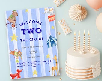 Welcome Two the Circus Birthday Invitation | 2nd Birthday Carnival Party | Editable Digital Download | Big Top Circus Theme Invite