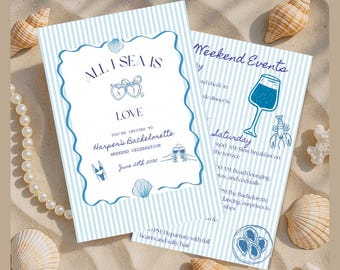 Beach Bachelorette Party Invitation: Nautical Coastal Theme (Digital Download Canva Template 5x7” )