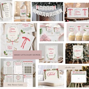 Merry Little Baby Shower Bundle | Christmas Baby Shower Games & Decorations | Holiday Baby Sprinkle Invitation Set | Vintage Baby Shower