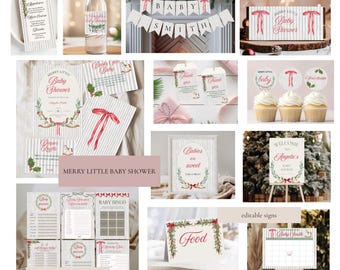 Merry Little Baby Shower Bundle | Christmas Baby Shower Games & Decorations | Holiday Baby Sprinkle Invitation Set | Vintage Baby Shower