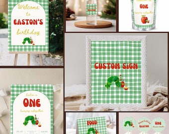 Hungry Caterpillar Birthday Bundle • Editable 1st Birthday Bundle • Caterpillar Party Printable • Book Birthday Party Decor