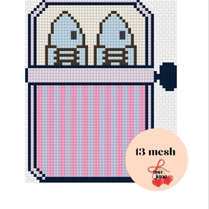 Preppy Sardine Tin Needlepoint Pattern | 13 Mesh Needlepoint Canvas | Pink Stripe Sardines Design | Digital Download | Coastal Design