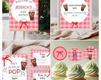 She’s Ready to Pop Baby Shower Invitation Bundle - Digital Download - Editable Soda Theme - Soda Pop Theme - Retro Baby Shower