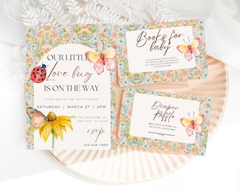Love Bug Baby Shower Invitation: Gender Neutral Floral Theme (Digital Download)