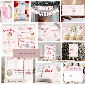 Santa Baby Shower Bundle | Vintage Christmas Baby Shower Games, Invitation, Signs & Decorations | Holiday Baby Sprinkle Party Printable Set