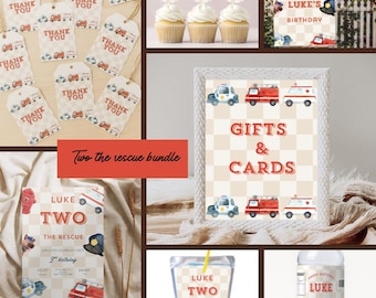 Emergency Vehicles Birthday Party Bundle: Editable Canva Templates (Digital Download