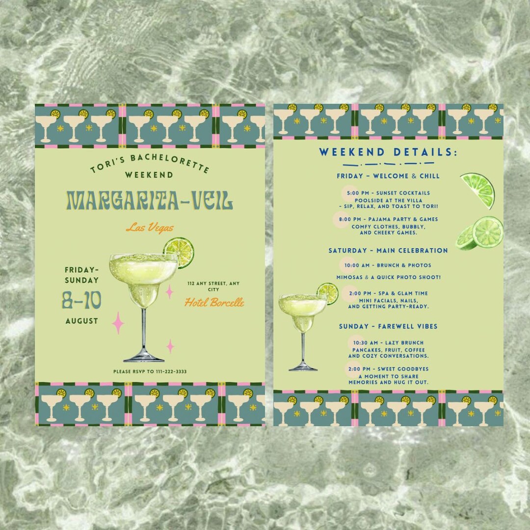 Margarita Bachelorette Invitation: Editable Itinerary & Bar Menu ...