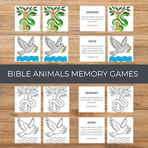 Jeu de mémoire animaux de la Bible 2-en-1 pour enfants – Associer des vers chrétiens et jeu de cartes classique en couple, cadeau éducatif, activité d'apprentissage amusante