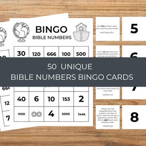 Bible Numbers Bingo | 50 Black White Cards for Kids, Church Games, Sunday School Activity, Bible Study Fun, Printable Game Set