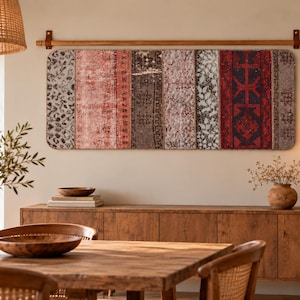 Tapis mural turc vintage, tapisserie patchwork bohème, décoration murale textile rustique, 60 x 120 cm