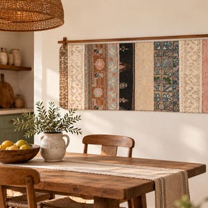 Vintage Turkish Patchwork Wall Hanging, Neutral Geometric Tapestry, Boho Textile Art