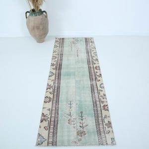 2x7 Vintage Light Green Runner Rug, 2x7 Vintage Runner, 2x7 Rug, Short Handmade Wool Rug, Farmhouse Decor, 2x7 Turkish Runner, Antique 57s