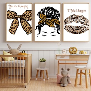 Leopard Wall Art Set, Bedroom Wall Decor, Set of 3 Digital Print