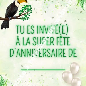 Carte modèle invitation Thème Jungle - Anniversaire enfants 3 à 10 ans
