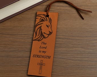 Bible Bookmark Handmade Genuine Leather  – Engraved with Psalm 28:7 ‘The Lord is My Strength’ – Christian Scripture Gift for Men & Women