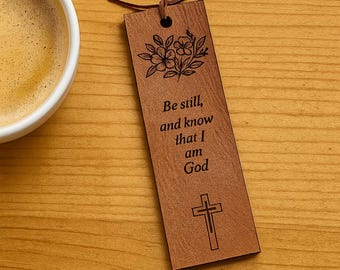 Rustic Leather Bible Bookmark with Psalm 46:10 - Inspirational Religious Gift