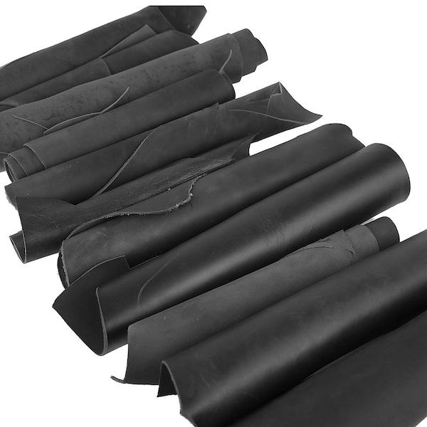 Black Leather Scraps Full Grain Italian Leather - Large Pieces - Upholstery, Craft, Tooling, DIY Leather
