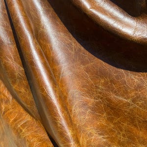 Distressed Italian Full Grain Leather Sheet: Aged Brown Cowhide for Crafts