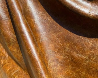 Distressed Italian Full Grain Leather Sheet: Aged Brown Cowhide for Crafts