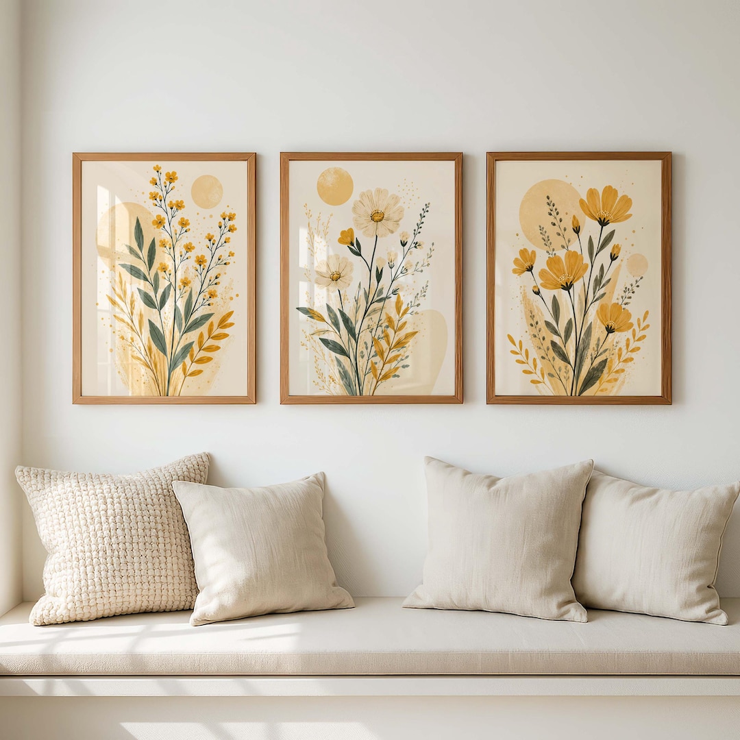 Neutral Botanical Wall Art Set of 3, Minimalist Floral Prints, Beige ...