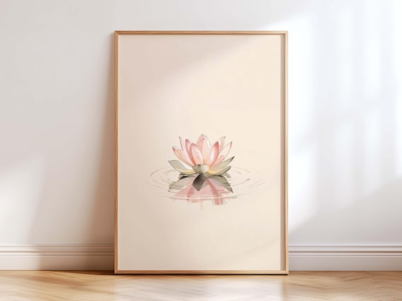 Minimalist Lotus Flower Wall Art Print, Zen Watercolor Lotus Painting, Japandi Neutral Wall Decor, Calm Yoga Spa Artwork