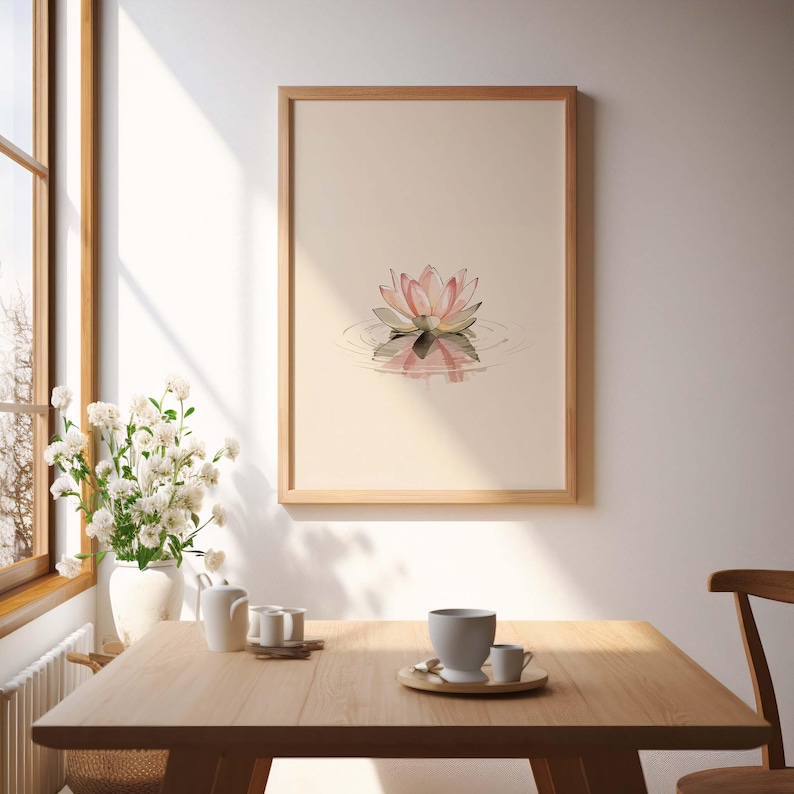 Watercolor lotus flower art calming zen bedroom decor