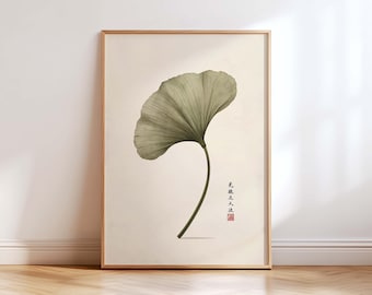 Ginkgo Biloba Wall Art Print, Japanese Botanical Poster, Minimalist Zen Decor, Neutral Beige Nature Artwork, Wabi Sabi Living Room Wall Art