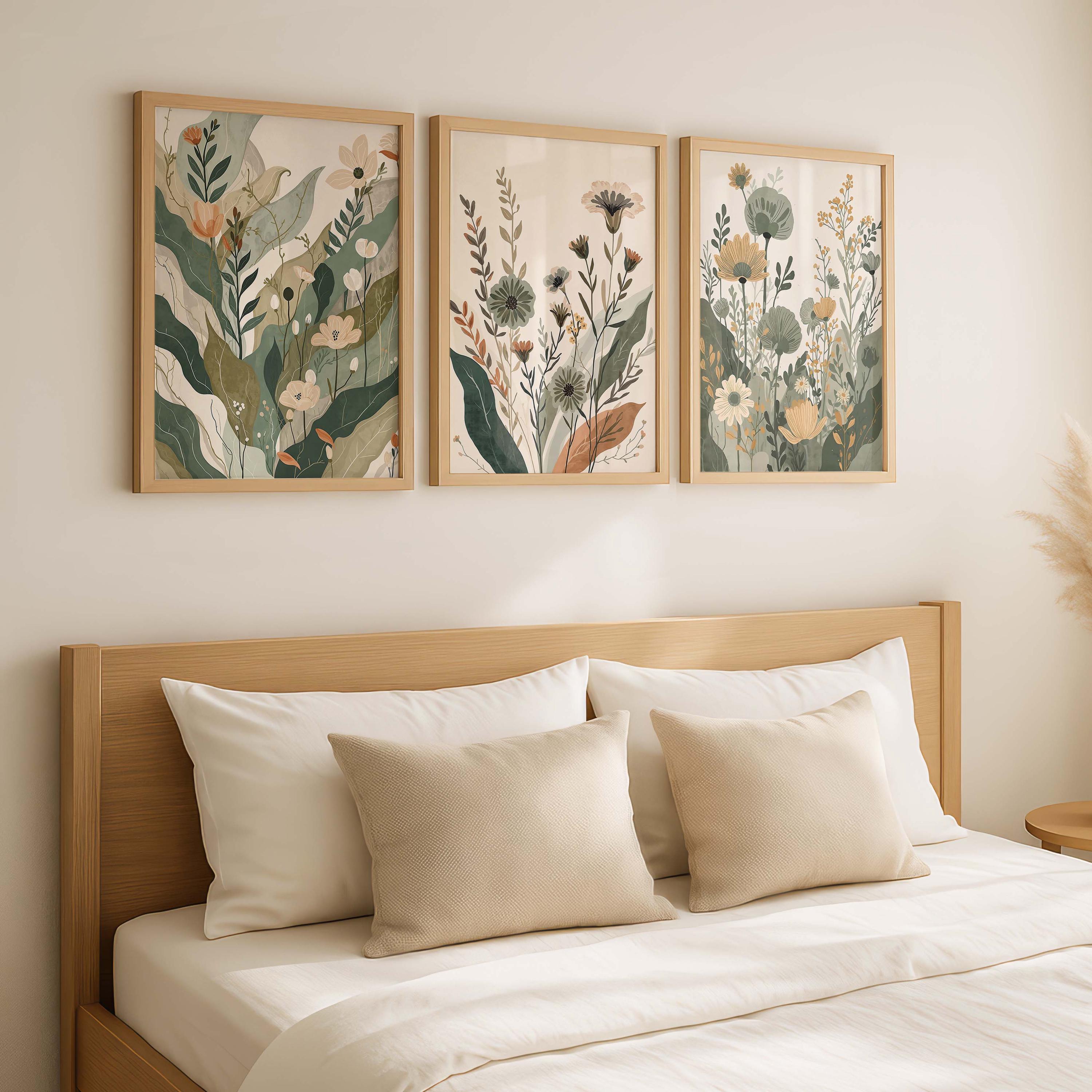 Botanical Japandi Wall Art Set of 3, Neutral Floral Print, Scandinavian ...