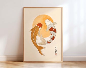 Japanese Koi Fish Wall Art, Japandi Zen Decor, Koi Fish Print, Japanese Wall Decor, Orange Koi Artwork, Asian Home Decor