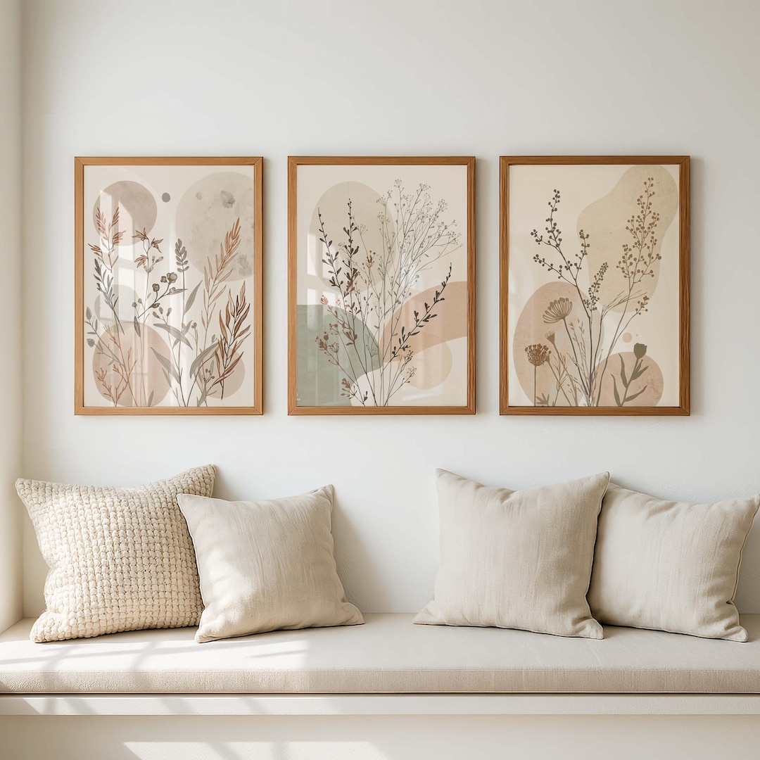 Neutral Botanical Wall Art Set of 3, Beige Minimalist Gallery Prints ...