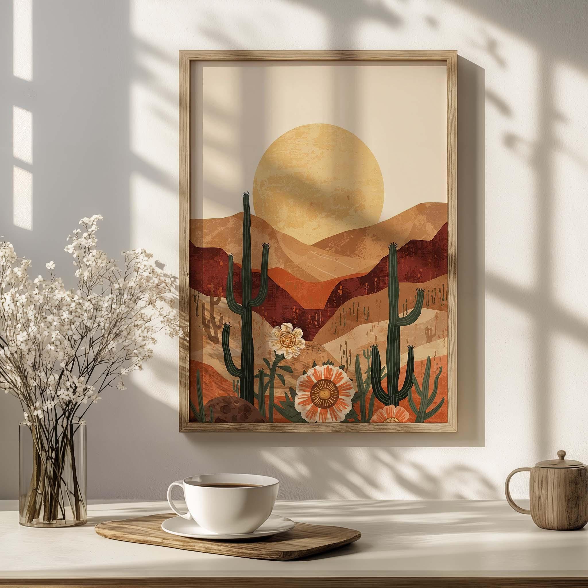Boho Desert Cactus Wall Art Print, Southwestern Desert Landscape Poster ...