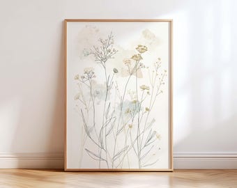Scandinavian Botanical Wall Art, Minimalist Floral Print, Japandi Neutral Wall Decor, Beige Nature Poster, Modern Botanical Artwork