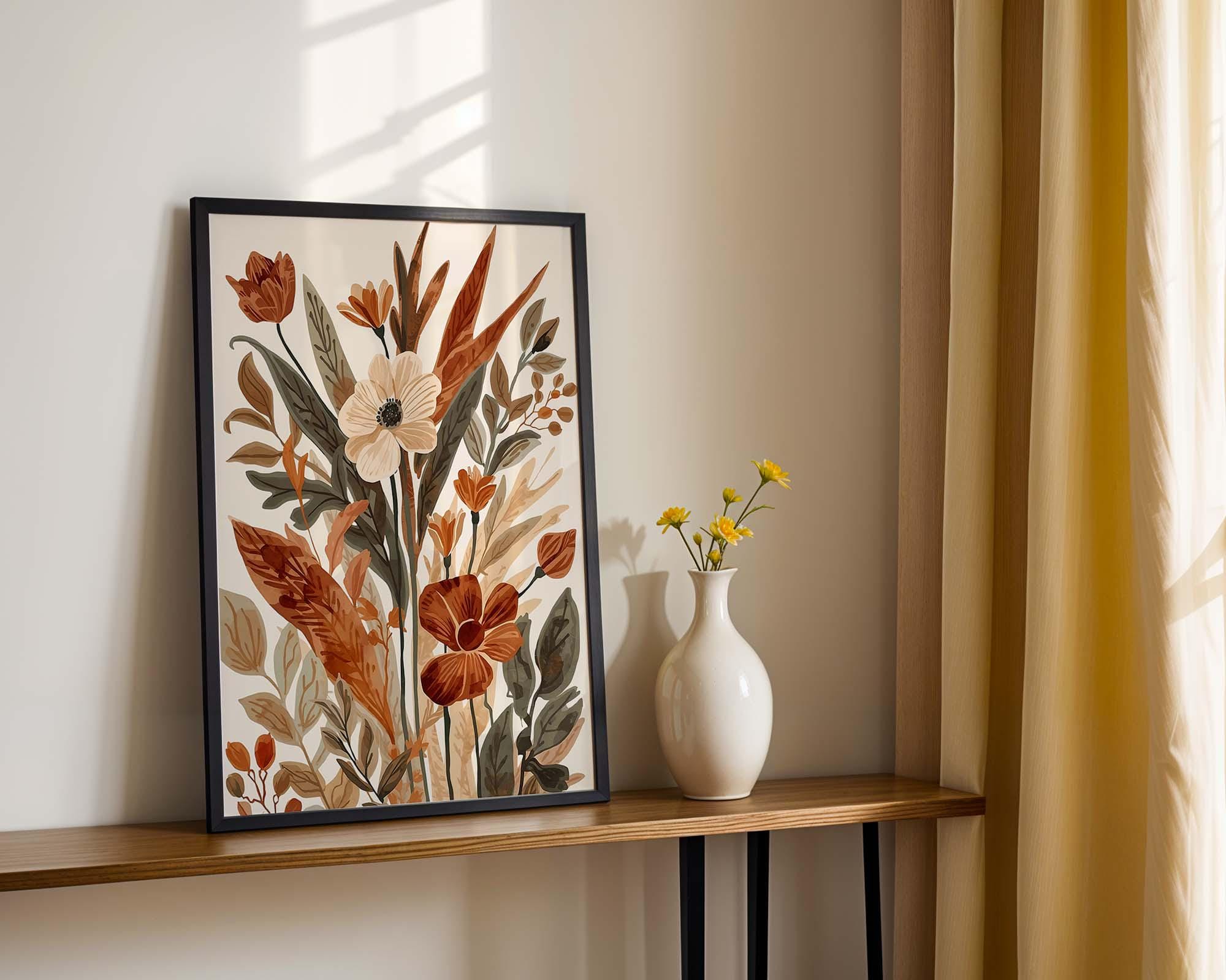 Boho Floral Wall Art Print, Neutral Botanical Poster, Terracotta Flower ...