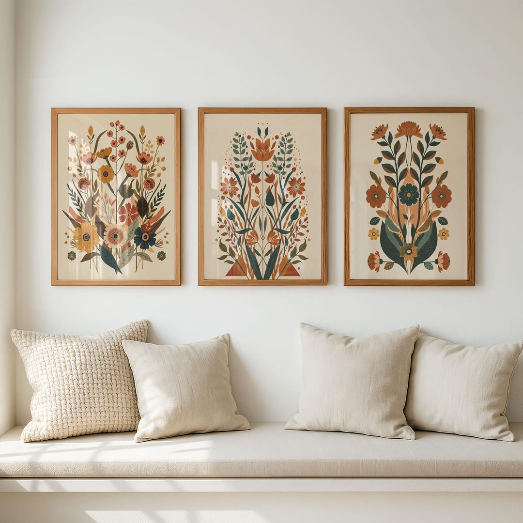 Neutral Botanical Wall Art Set of 3, Vintage Floral Prints, Boho ...
